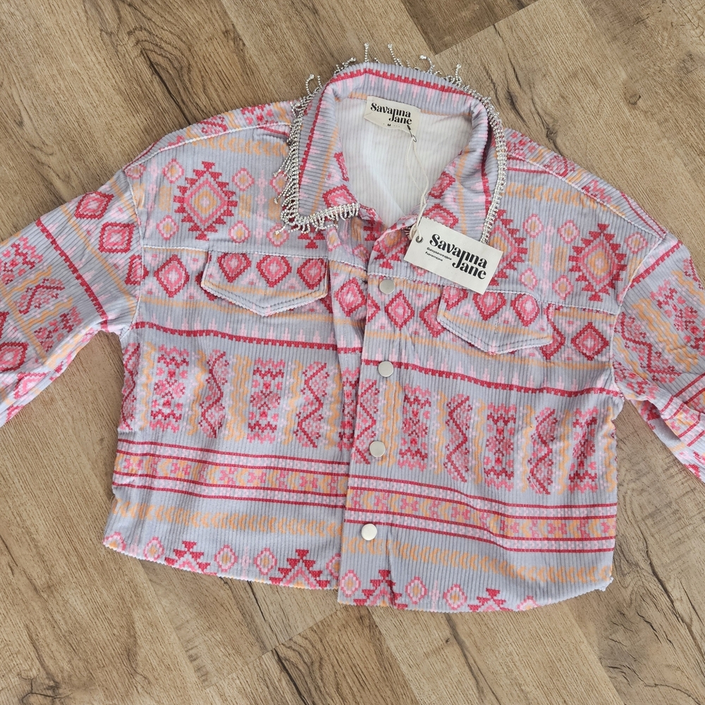 Savanna Jane Pink and Gray Patterned Jacket